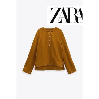 ザラ(ZARA)のZARA ノーカラー　ブラウス　ブラウン　フォーマル　重ね着　コーデュロイとろみ(シャツ/ブラウス(長袖/七分))