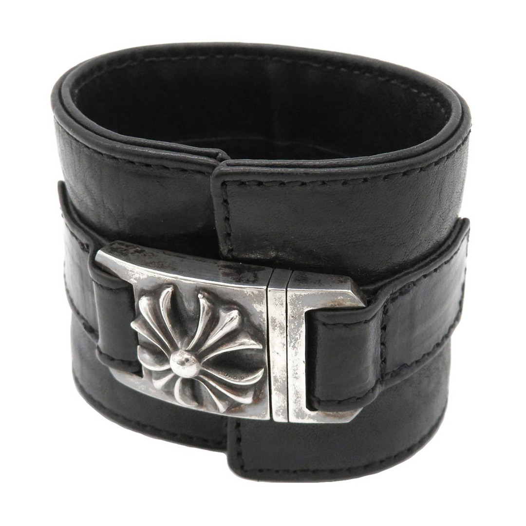 Chrome Hearts(クロムハーツ)のクロムハーツ ハーネス ワイド レザー ブレスレット SV925 レザー ユニセックス ブラック CHROME HEARTS 【中古】 【アパレル・小物】 メンズのアクセサリー(ブレスレット)の商品写真