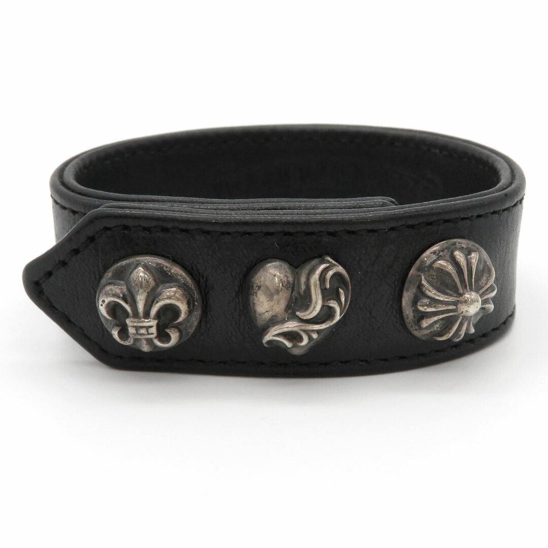 Chrome Hearts(クロムハーツ)のクロムハーツ 3ボタン 2スナップ レザー ブレスレット シルバー レザー ユニセックス ブラック CHROME HEARTS 【中古】 【アパレル・小物】 メンズのアクセサリー(ブレスレット)の商品写真