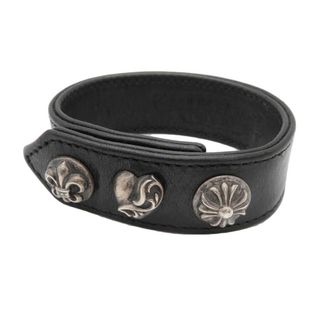 クロムハーツ(Chrome Hearts)のクロムハーツ 3ボタン 2スナップ レザー ブレスレット シルバー レザー ユニセックス ブラック CHROME HEARTS 【中古】 【アパレル・小物】(ブレスレット)