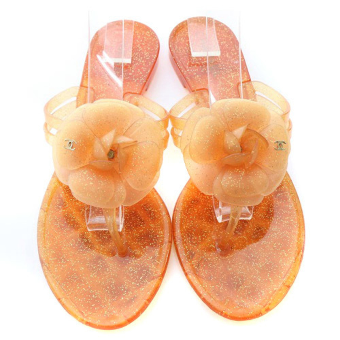 CHANEL(シャネル)のシャネル カメリア ココマーク サンダル 38 24cm オレンジ 赤 レディースの靴/シューズ(サンダル)の商品写真