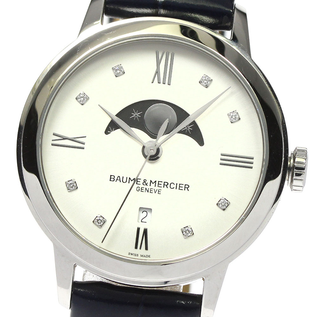 少しのダメージ針ボーム＆メルシェ Baume & Mercier M0A10329 クラシマ ムーンフェイズ 8Pダイヤ クォーツ メンズ 美品 箱付き_799472