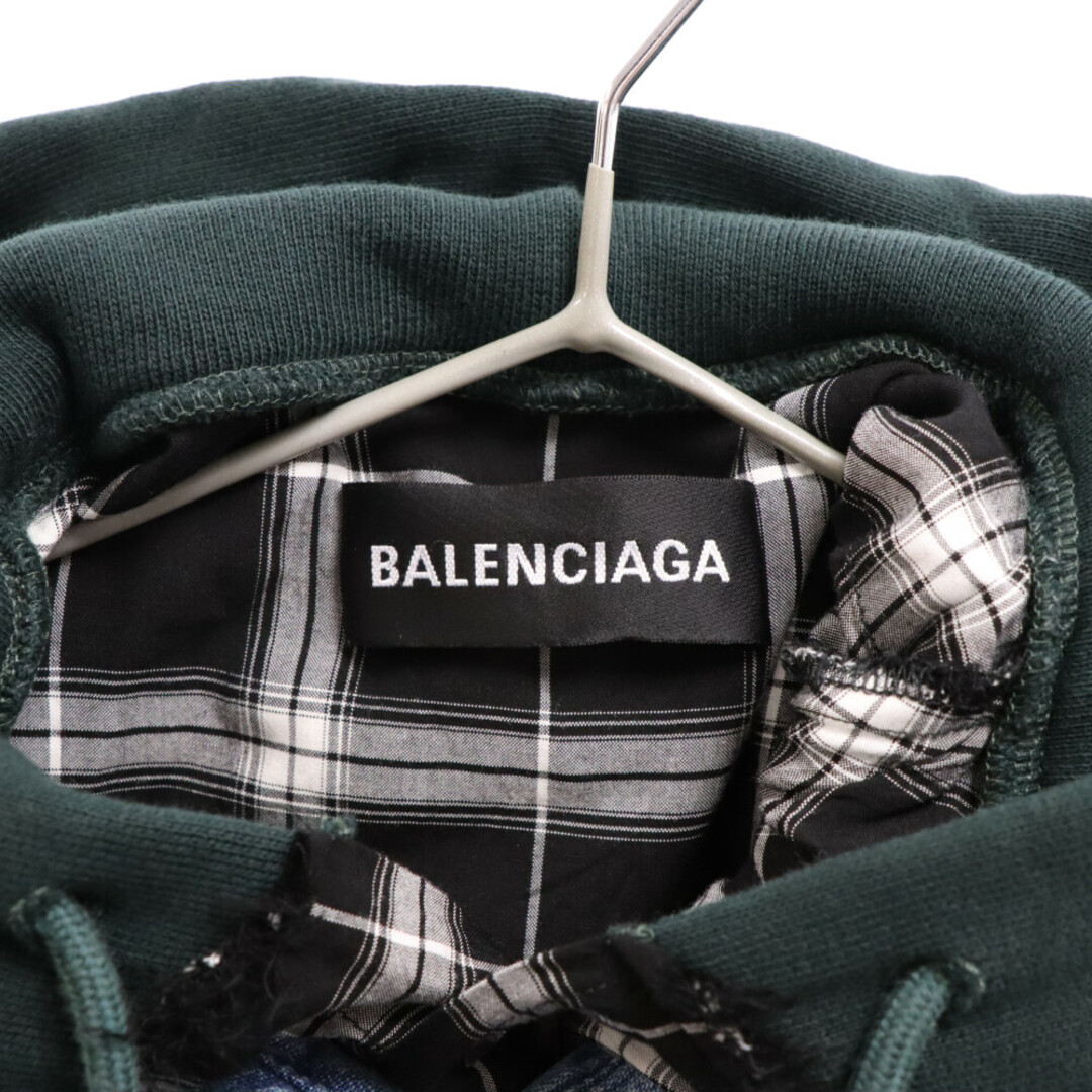 Balenciaga(バレンシアガ)のBALENCIAGA バレンシアガ Twinset Hoodie 557356 TAP20 ツインセットフーディ パーカー レイヤード デニム切替チェックシャツ インディゴ 557356 TAP20 メンズのトップス(パーカー)の商品写真