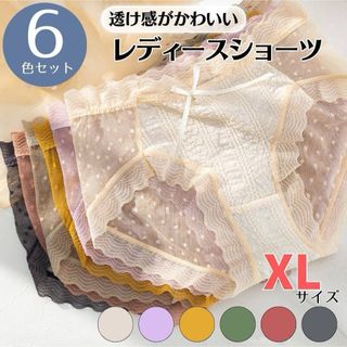 ショーツ レディース ドット柄 XL 6色セット 透け感 コットン 綿 レース(ショーツ)