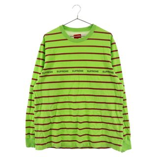 シュプリーム(Supreme)のSUPREME シュプリーム 19SS Printed Stripe Pique L/S Top ストライプロゴプリント 長袖Tシャツ カットソー グリーン(Tシャツ/カットソー(七分/長袖))