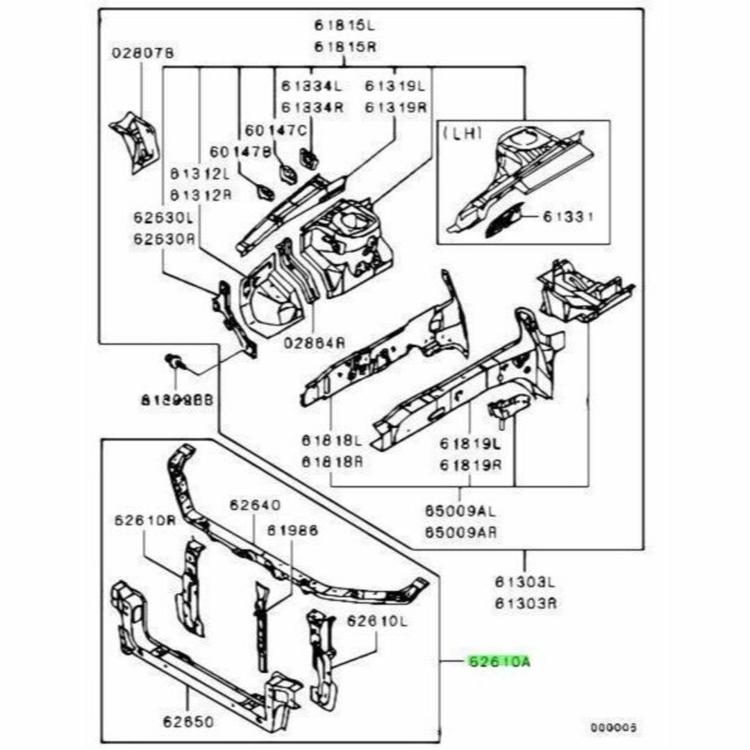 三菱(ミツビシ)のミツビシ ランエボ8 ランエボ7 ランエボ９  コアサポート 純正品 自動車/バイクの自動車(車種別パーツ)の商品写真