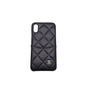 シャネル(CHANEL)のCHANEL シャネル スマホケース iPhone X ケース マトラッセ キャビアスキン ブラック 29番台 良品 中古 59835(iPhoneケース)