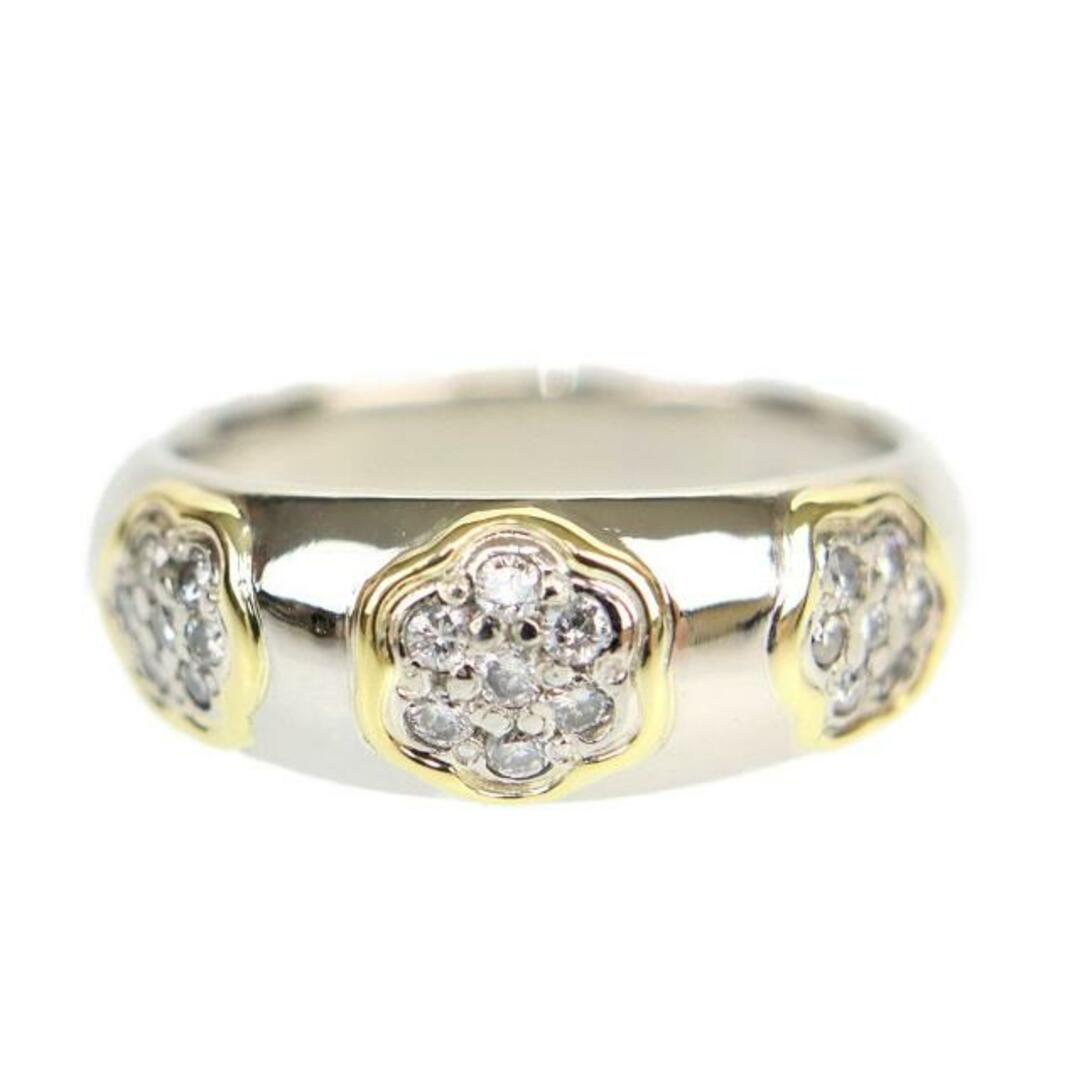 指輪 フラワーモチーフダイヤリング 約10号 中古 プラチナ Pt900 ゴールド K18 ダイヤモンド 0.21ct 総重量約8.1g 【中古】 | ファッション 金 ダイアモンド 花 宝石 アクセサリー ジュエリー Aランク レディースのアクセサリー(リング(指輪))の商品写真