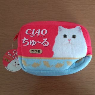 新品タグ付き☆CIAOちゅーる☆スクエアポーチ(かつお)(キャラクターグッズ)