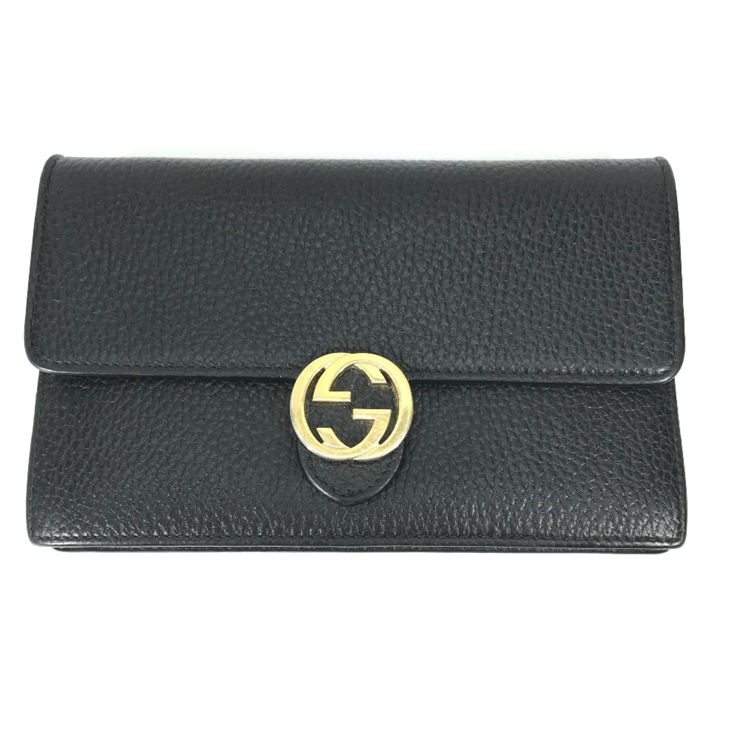 Gucci - グッチ GUCCI チェーンウォレット 510314 インターロッキングG 2WAY クラッチ 斜め掛け 長財布 ショルダーバッグ レザー ブラック