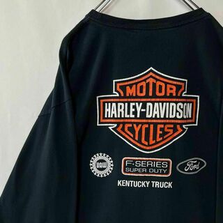 ハーレーダビッドソン(Harley Davidson)のハーレーダビッドソン　ロングTシャツ　ワンポイントロゴ　古着　ブラック　Lサイズ(Tシャツ/カットソー(七分/長袖))