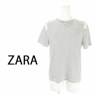 ザラ(ZARA)のザラ 半袖カットソー ボーダー スタッズ レース S 白 230828AH6A(カットソー(半袖/袖なし))