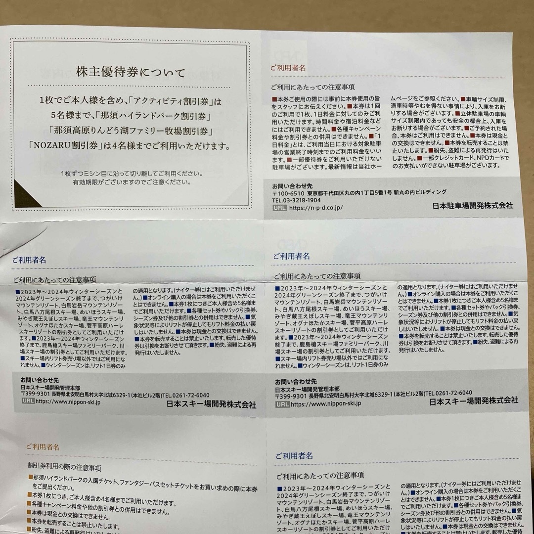 日本駐車場開発 株主優待 チケットの優待券/割引券(その他)の商品写真