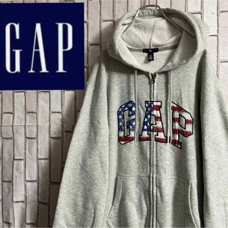 ギャップ(GAP)のギャップ デカロゴ フルジップ パーカー GAP グレー 裏起毛 XL(パーカー)