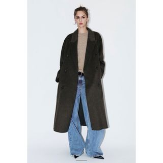 ZARA キルティング　フェイクレザー　ロングコート　ノーカラー　ブラック　S