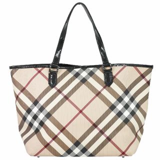 バーバリー(BURBERRY)の本物 バーバリー BURBERRY ノバチェック チェック トートバッグ ハンドバッグ PVC ベージュ ブラック バッグ 中古(トートバッグ)