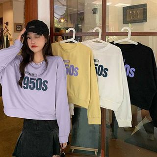 Tシャツ レディース 長袖 韓国風ロゴトップス オルチャン ショート丈 韓国(Tシャツ(長袖/七分))