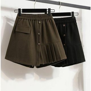 【黒4XL】大きいサイズ レディース 秋　冬 ショートパンツ　スカート風　 春(ショートパンツ)