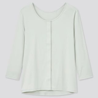  新品未開封ユニクロ　前あきワンタッチ八分袖Tシャツ　ライトグリーンXXL  (Tシャツ(長袖/七分))