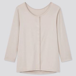 ユニクロ(UNIQLO)の 新品未開封ユニクロ　前あきワンタッチ八分袖Tシャツ　ナチュラル　XXL  (Tシャツ(長袖/七分))