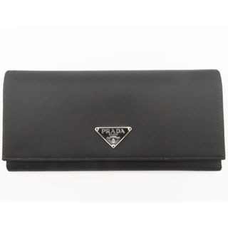 プラダ(PRADA)のK02 美品 PRADA プラダ ロゴプレート ナイロン/レザー L字ファスナー 長財布 ブラック(財布)