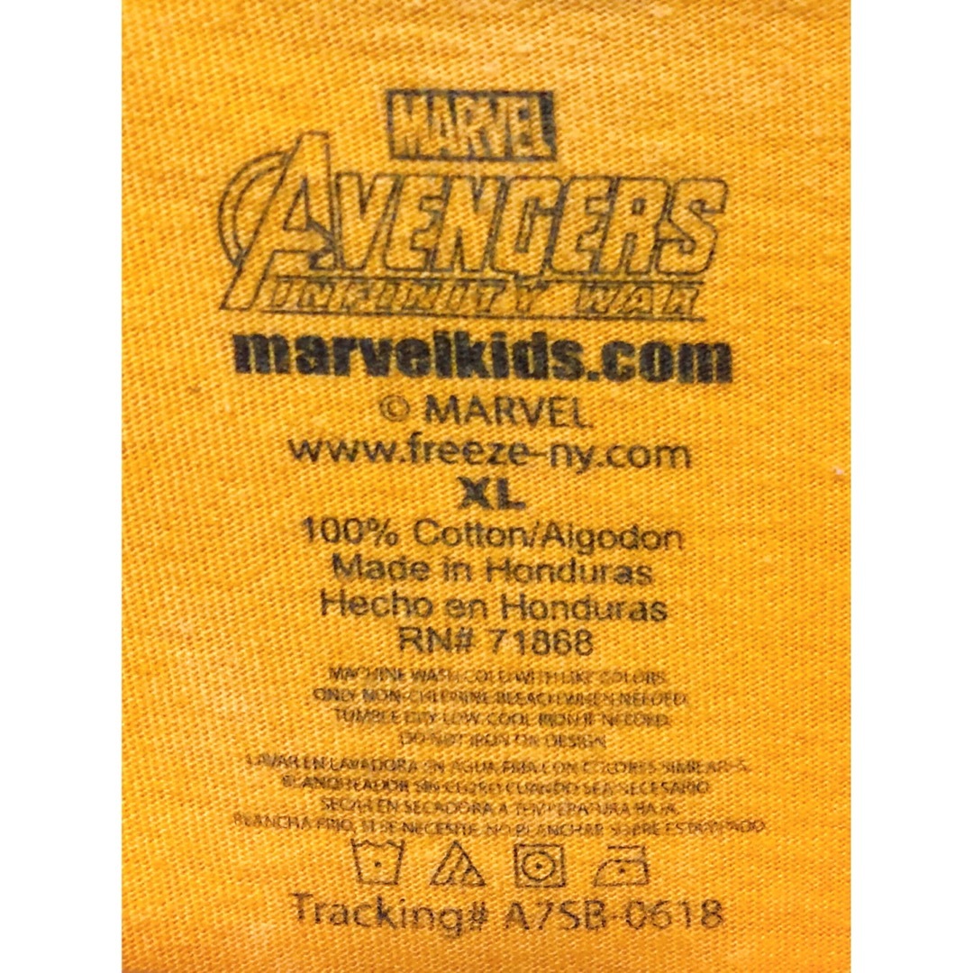 MARVEL(マーベル)のアベンジャーズ　インフィニティ・ウォー 　長袖Ｔ　ボーイズＸＬ　黄色　USA古着 キッズ/ベビー/マタニティのキッズ服男の子用(90cm~)(Tシャツ/カットソー)の商品写真