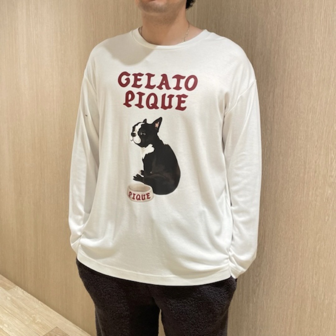 gelato pique(ジェラートピケ)の■ジェラートピケ メンズ フレンチブルドッグロングTシャツ ロンＴ Ｍサイズ■ メンズのトップス(Tシャツ/カットソー(七分/長袖))の商品写真