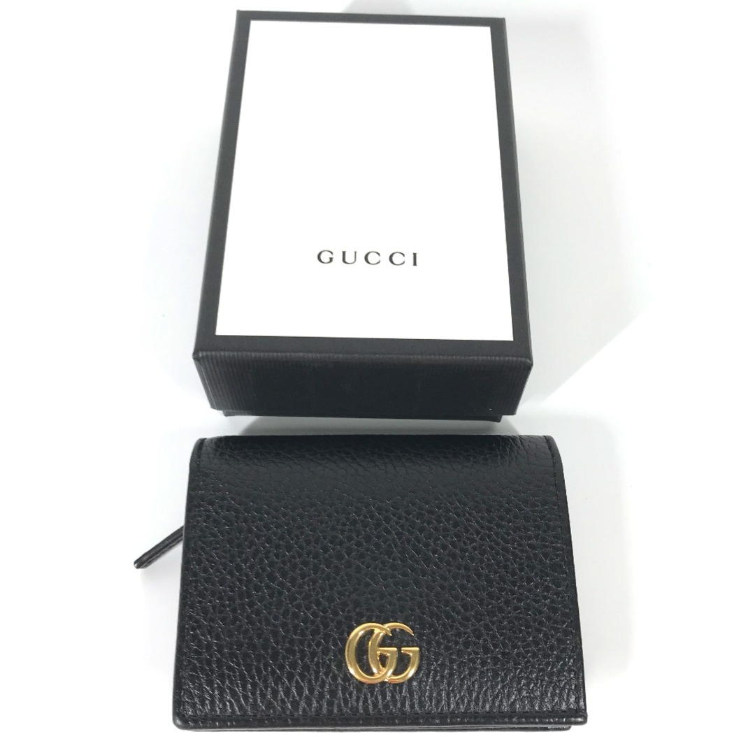 Gucci(グッチ)のグッチ GUCCI コンパクト ウォレット 456126 GGマーモント 〔GG マーモント〕 レザー カードケース（コイン＆紙幣入れ付き） 2つ折り財布 レザー ブラック 美品 レディースのファッション小物(財布)の商品写真