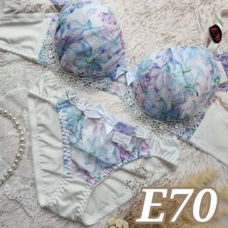 №487【E70】水彩ブルームグラデーションブラジャー&フルバックショーツ(ブラ&ショーツセット)