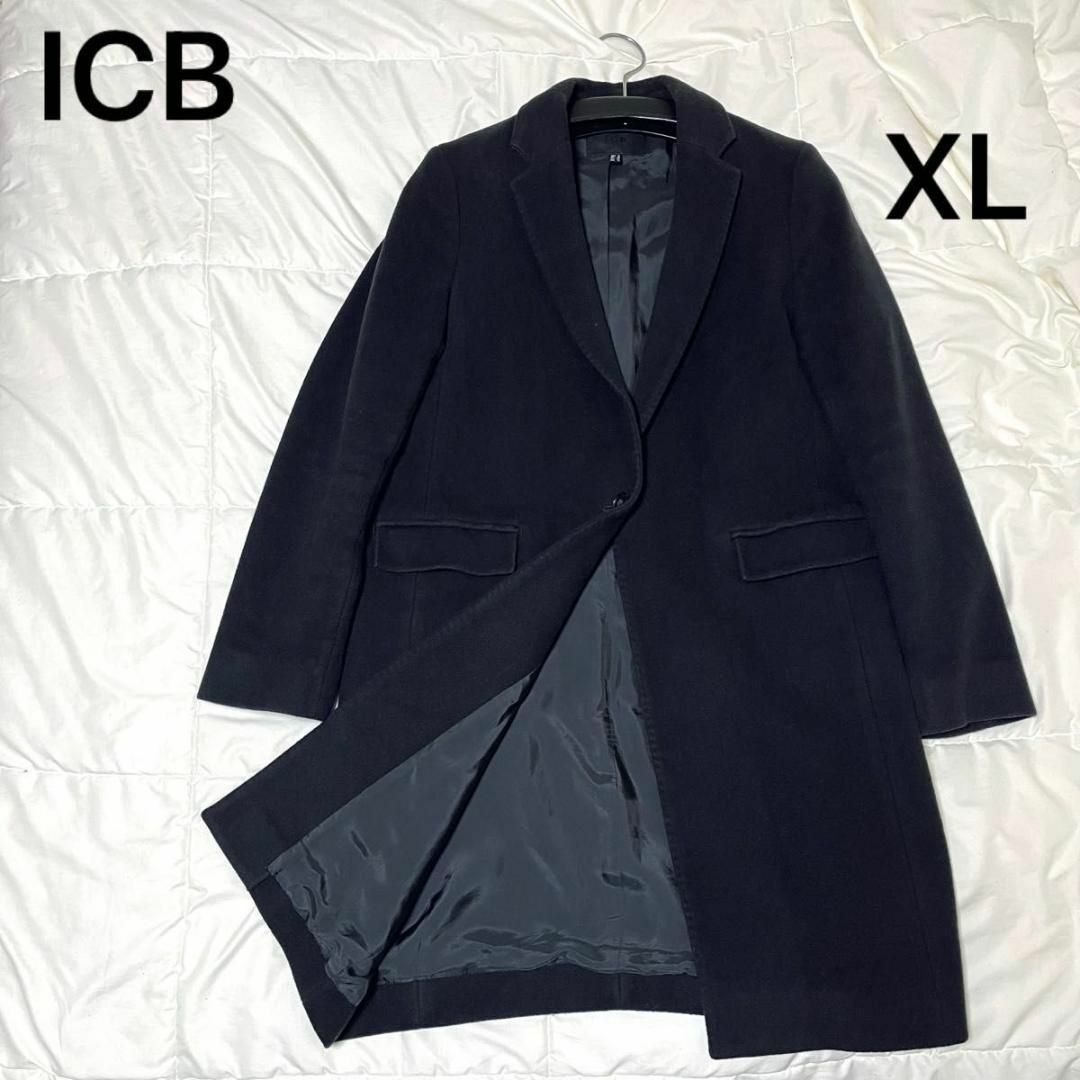 ICB(アイシービー)の【美品】ICB　ロングチェスターコート　カシミヤ　XLブラック　大きいサイズ レディースのジャケット/アウター(チェスターコート)の商品写真