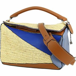 ロエベ(LOEWE)のロエベ ショルダーバッグ パズルバッグ パウラ ラフィア カーフレザー 2WAYバッグ レディース ブラウン ナチュラル ベージュ ブルー 未使用展示品 4621(ショルダーバッグ)