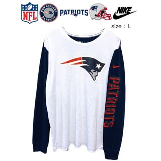 ナイキ(NIKE)のNFL　ニューイングランド・ペイトリオッツ　長袖Ｔシャツ　L　白✕紺　USA古着(Tシャツ/カットソー(七分/長袖))