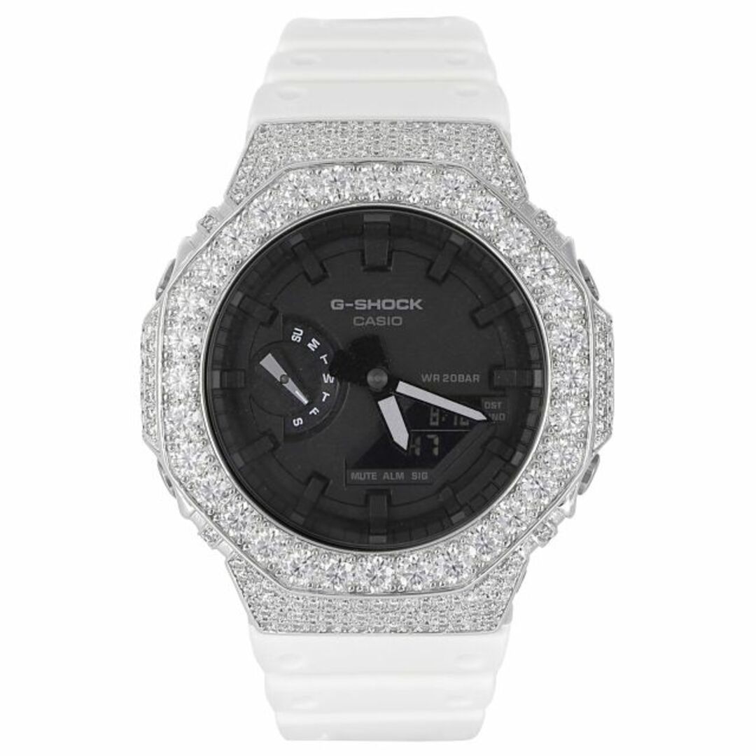 G-SHOCK(ジーショック)のG-SHOCK カスタム GA2100 モアサナイト Moissanite .925Silver カシオーク ホワイトベルト GRA証明書付き メンズの時計(腕時計(アナログ))の商品写真