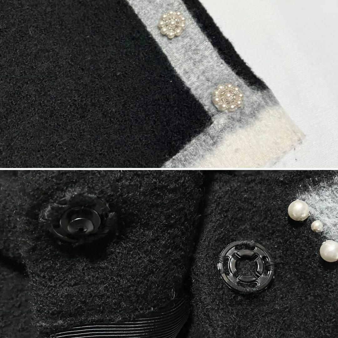 M'S GRACY(エムズグレイシー)の美品 エムズグレイシー ノーカラージャケット ブラック パール ウール 38 レディースのジャケット/アウター(ノーカラージャケット)の商品写真