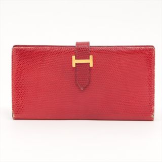 エルメス(Hermes)のエルメス ベアン リザード  レッド レディース 長財布(財布)