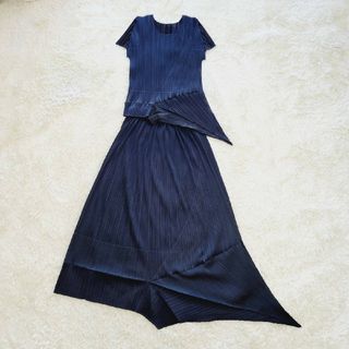 プリーツプリーズイッセイミヤケ(PLEATS PLEASE ISSEY MIYAKE)の【希少】プリーツプリーズ　変形　ロングスカート　トップス　セットアップ　ブラック(セット/コーデ)