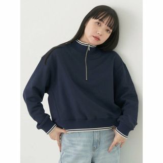 アースミュージックアンドエコロジー(earth music & ecology)の【ネイビー】ハーフZIPラインプルオーバー スウェット/レディース/24SS(カットソー(長袖/七分))