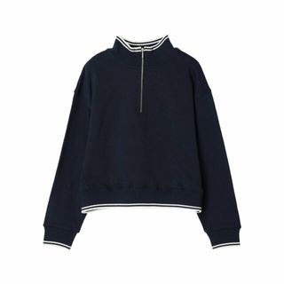 アースミュージックアンドエコロジー(earth music & ecology)の【ネイビー】ハーフZIPラインプルオーバー スウェット/レディース/24SS(カットソー(長袖/七分))