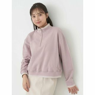 アースミュージックアンドエコロジー(earth music & ecology)の【ピンクベージュ】ハーフZIPラインプルオーバー スウェット/レディース/24SS(カットソー(長袖/七分))