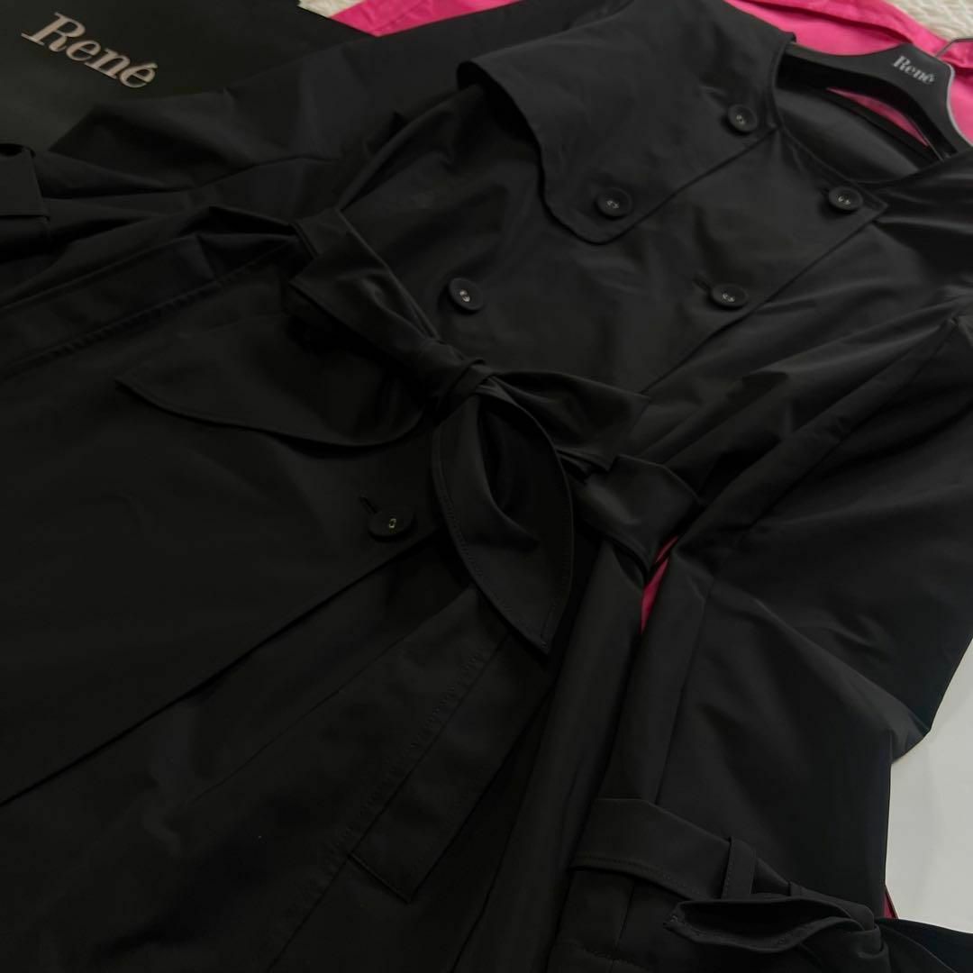 René - 【美品】Rene ノーカラーコート ロング ブラック ベルト René - 【美品】Rene ノーカラーコート ロング ブラック ベルト