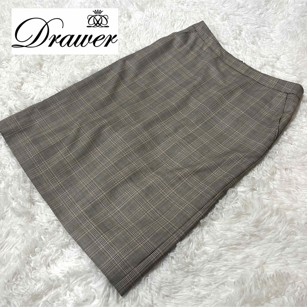 Drawer(ドゥロワー)の【ウール100】DRAWER ドゥロワー ウール スカート チェック サイズ38 レディースのスカート(ひざ丈スカート)の商品写真