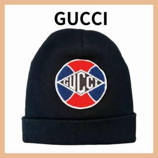 グッチ(Gucci)のグッチ ウール M ニットキャップ ブラック 帽子 美品 レディース メンズ(ニット帽/ビーニー)