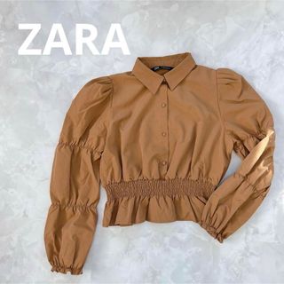 ザラ(ZARA)の最終値下げZARA ブラウス ペプラム ビジューボタン ブラウンベージュ M(シャツ/ブラウス(長袖/七分))