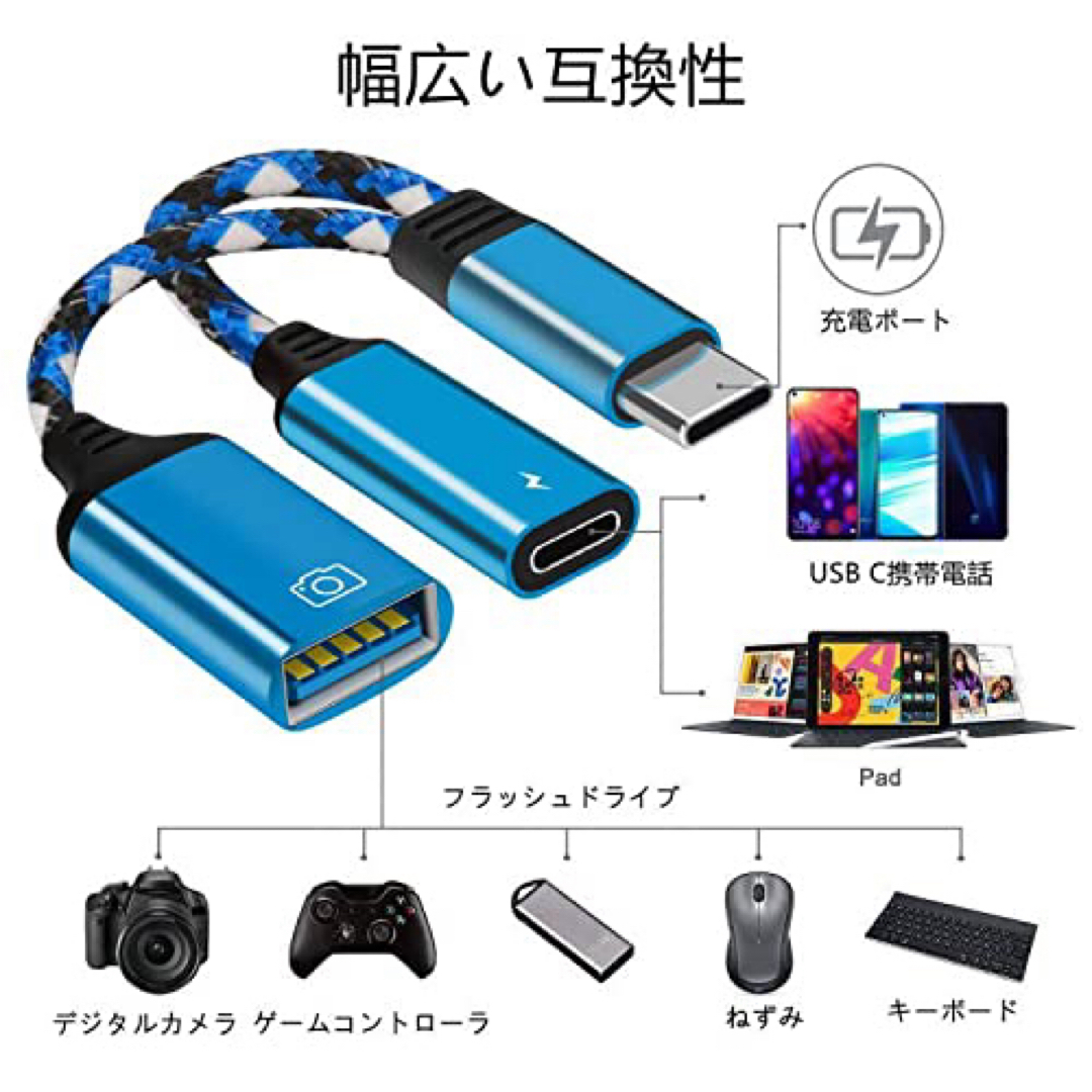 USB Cカメラアダプタ 2 in 1 タイプC USB 3.0 変換 アダプタ スマホ/家電/カメラのテレビ/映像機器(映像用ケーブル)の商品写真