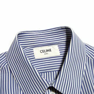 セリーヌ エディスリマン シルク ストライプ シャツ 37 ブルー×ホワイト