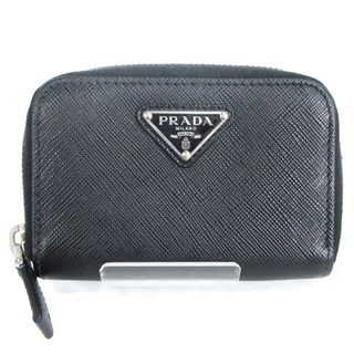 プラダ(PRADA)のプラダ コインケース ラウンドジップ トライアングルロゴ プレート レザー 黒(コインケース/小銭入れ)