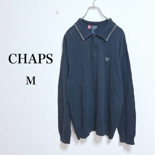 CHAPS - チャップス　ニットポロシャツ　長袖　刺繍ロゴ【M】古着屋　ゆるダボ　シンプル
