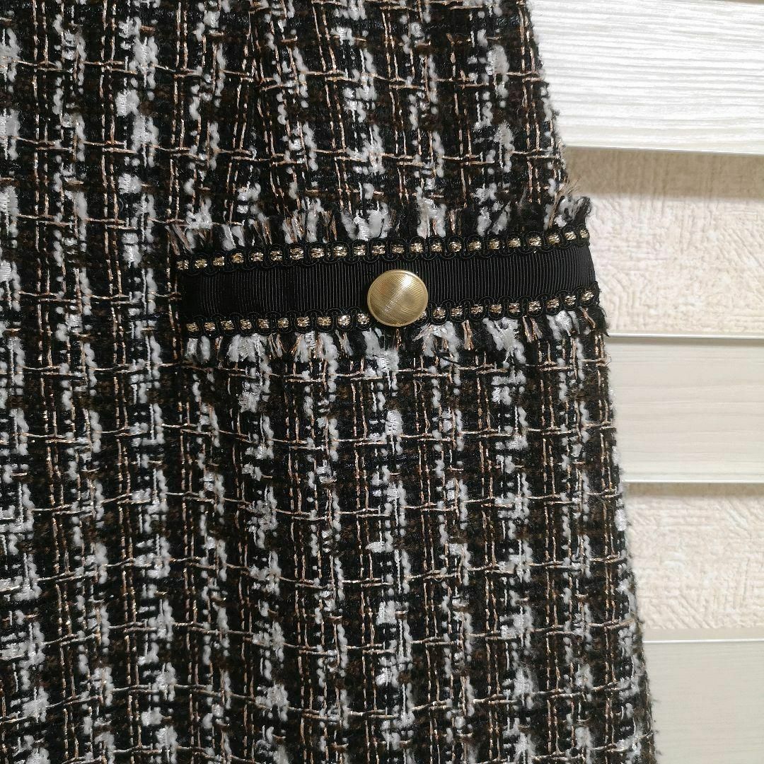 Apuweiser-riche(アプワイザーリッシェ)のアプワイザーリッシェ　フリンジツイード台形スカート レディースのスカート(ひざ丈スカート)の商品写真