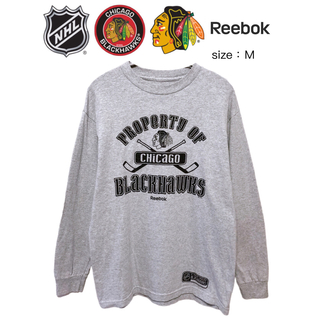 リーボック(Reebok)のNHL　シカゴ・ブラックホークス　長袖Ｔシャツ　Ｍ　グレー　USA古着(Tシャツ/カットソー(七分/長袖))