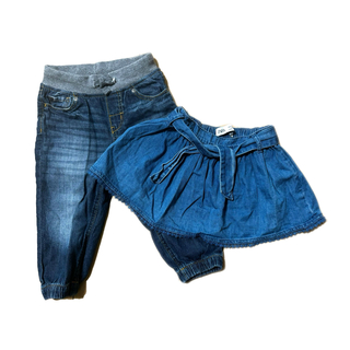 ザラ(ZARA)のH&Mデニムパンツ・ZARAスカート　80~85 size 2点セット(パンツ)